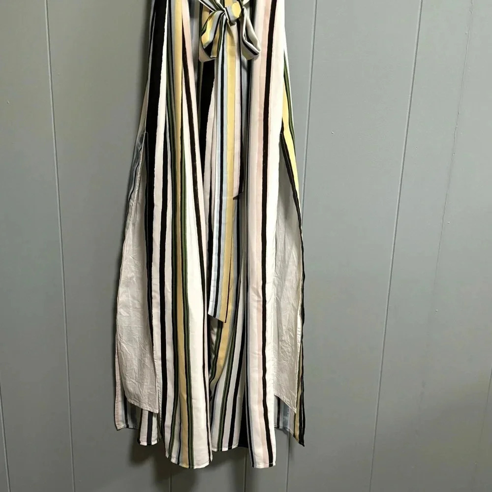 STRUT & BOLT Strappy V-neck Split Legs Multicolor Stripe Jumpsuit Size Medium - Picture 2 of 8